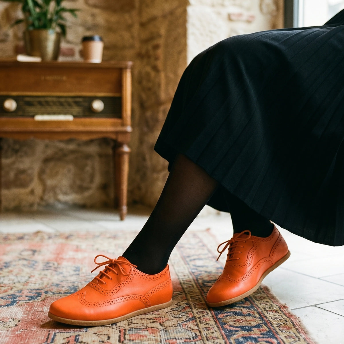 Smooth Barefoot Moccasin Shoes – Classic Sole — Leather Sole – Orange