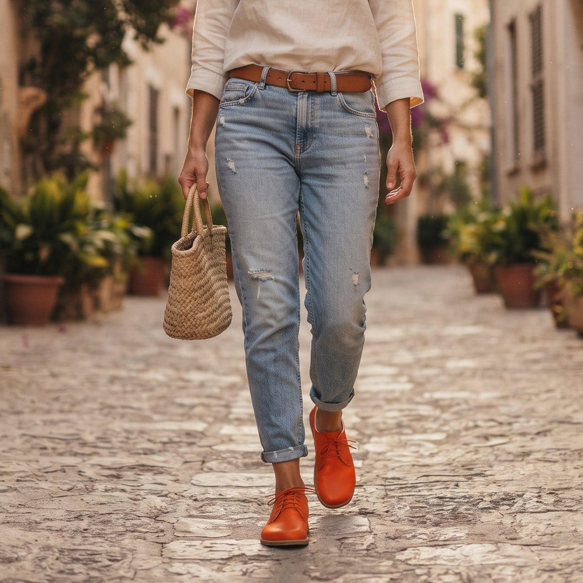 Smooth Barefoot Oxford Shoes – Classic Sole — Leather Sole – Orange