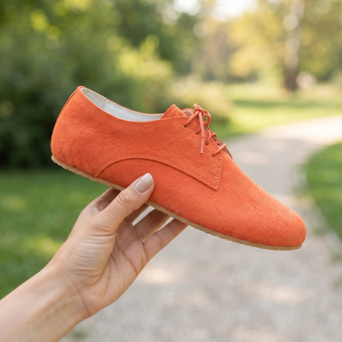 Suede Barefoot Oxford Shoes – Rubber Sole – Orange
