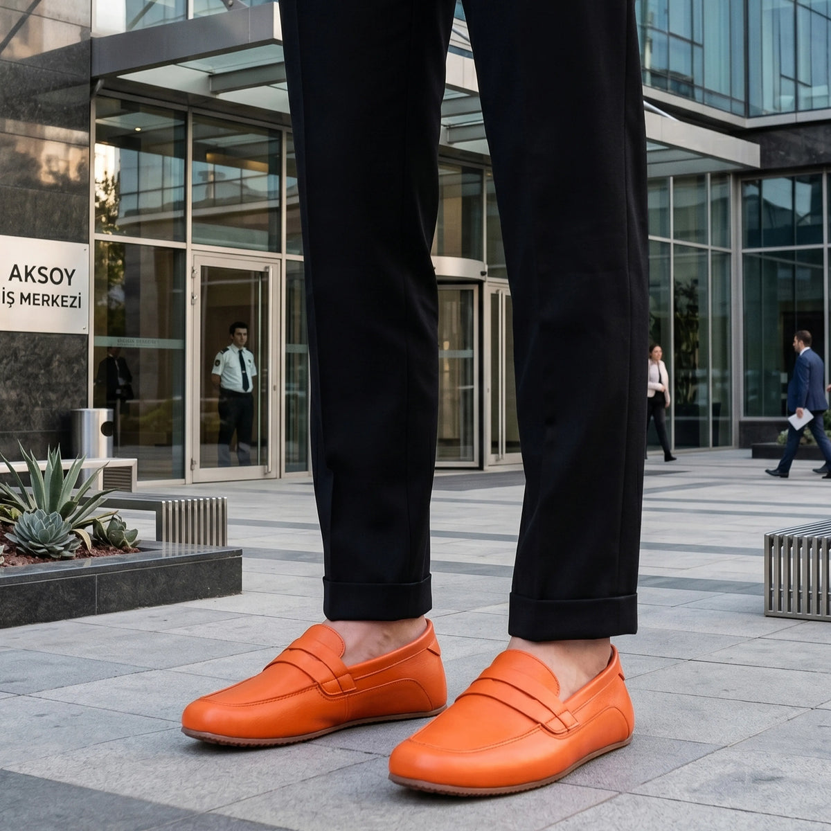 Smooth Barefoot Penny Loafer Shoes – Rubber Sole – Orange