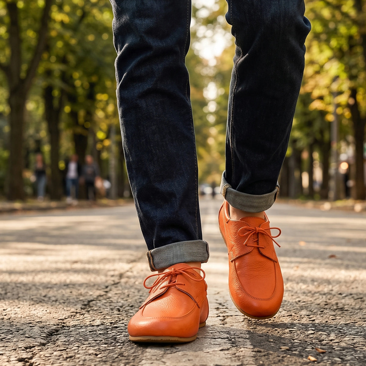 Smooth Barefoot Laces Penny Loafer Shoes – Rubber Sole – Orange