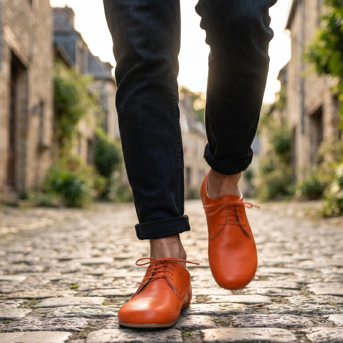 Smooth Barefoot Oxford Shoes – Rubber Sole – Orange