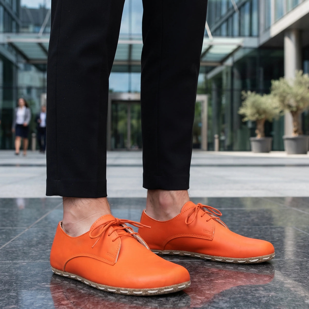 Smooth Barefoot Oxford Shoes — Leather Sole – Orange