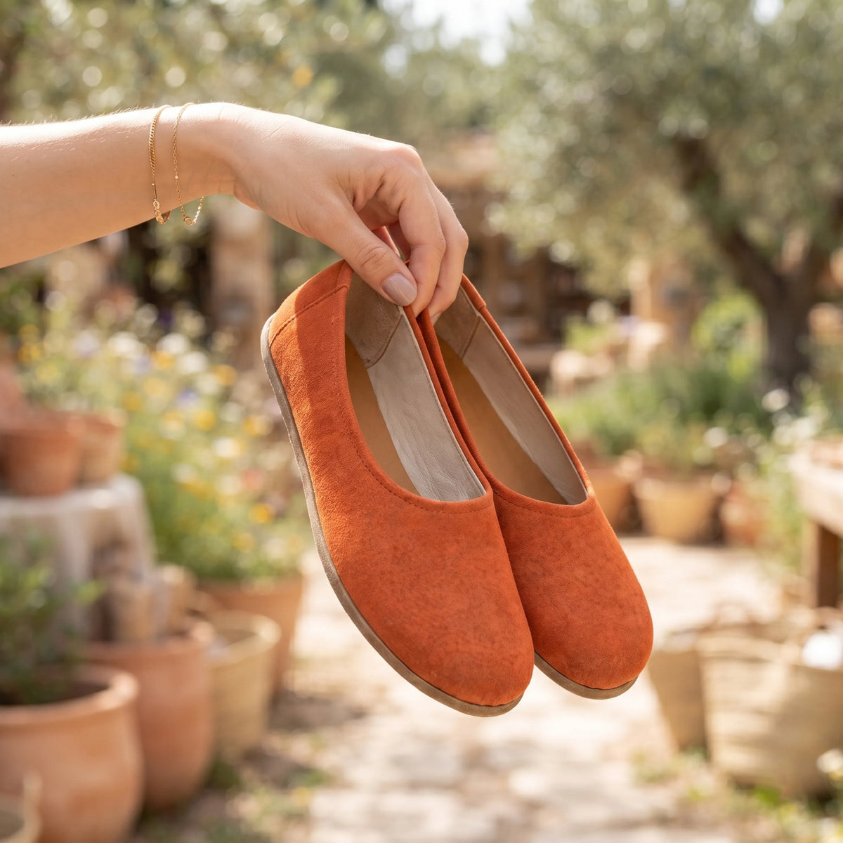 Suede Barefoot Ballet Shoes – Classic Sole — Leather Sole – Orange