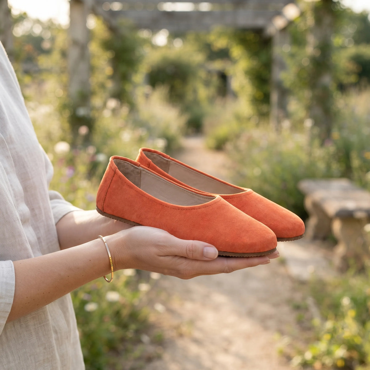 Suede Barefoot Ballet Shoes – Rubber Sole – Orange