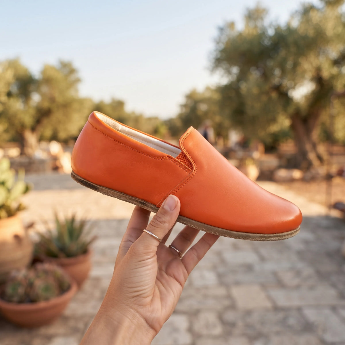 Smooth Barefoot Slip-On Shoes – Classic Sole — Leather Sole – Orange