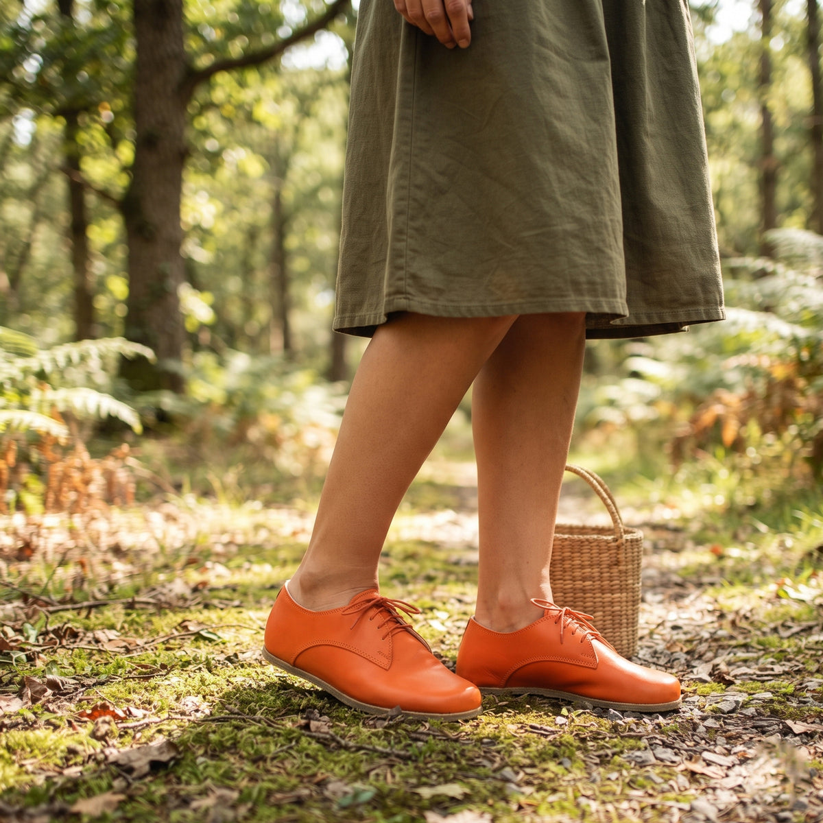 Smooth Barefoot Oxford Shoes – Classic Sole — Leather Sole – Orange