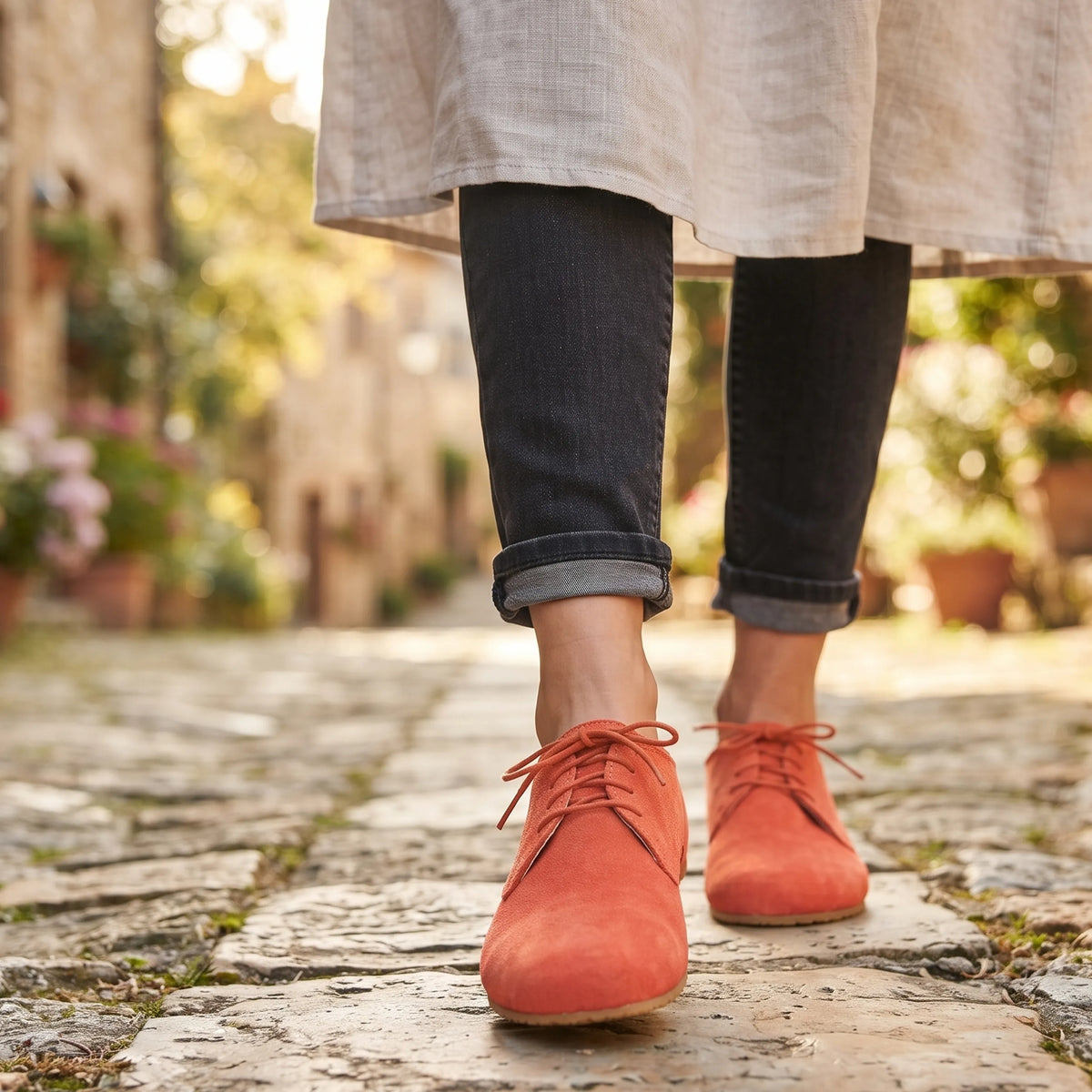 Suede Barefoot Oxford Shoes – Rubber Sole – Orange