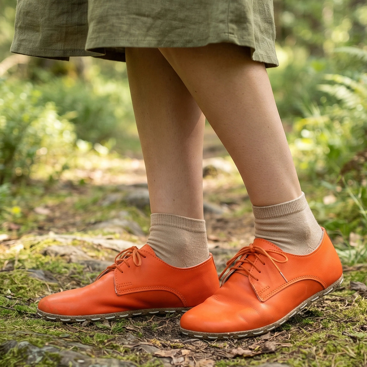 Smooth Barefoot Oxford Shoes — Leather Sole – Orange