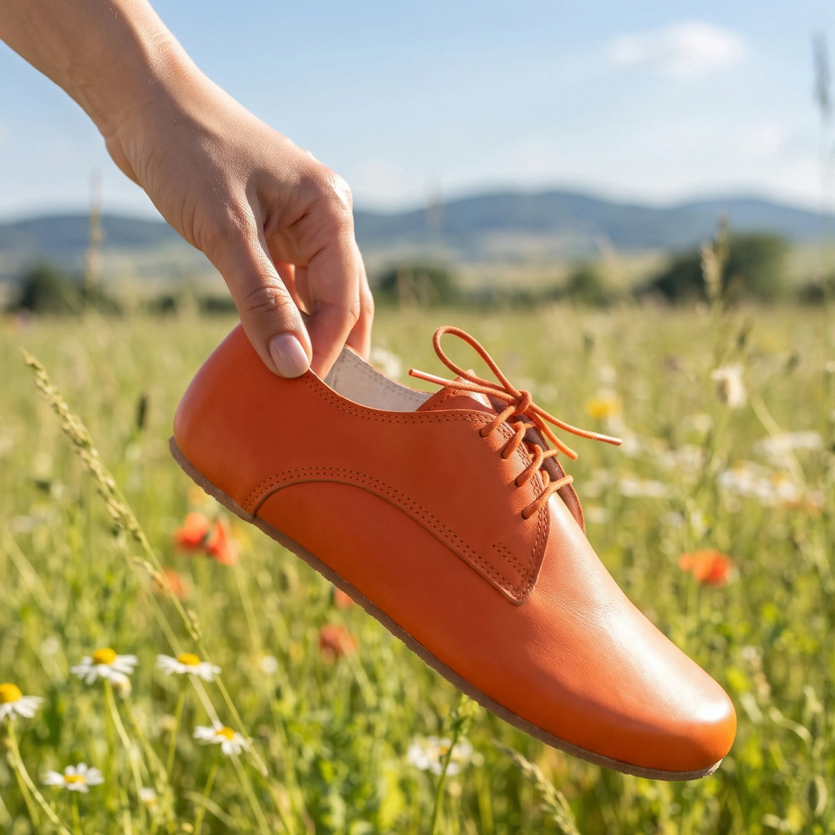 Smooth Barefoot Oxford Shoes – Rubber Sole – Orange
