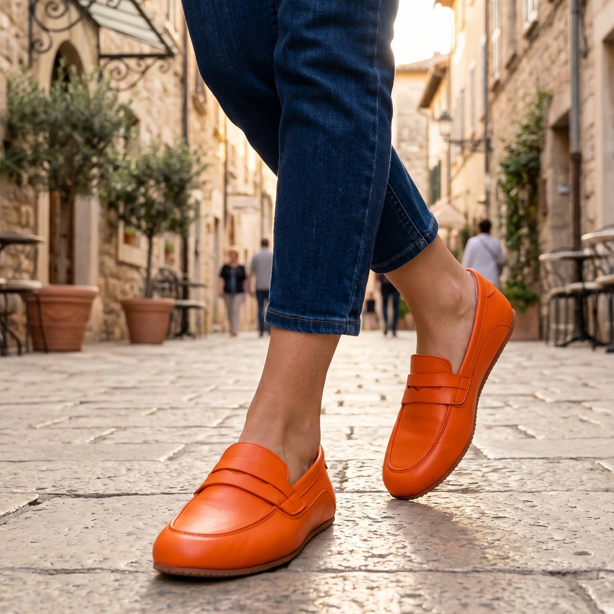 Smooth Barefoot Penny Loafer Shoes – Rubber Sole – Orange