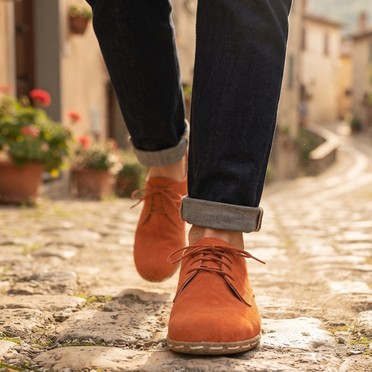Suede Barefoot Oxford Shoes — Leather Sole – Orange