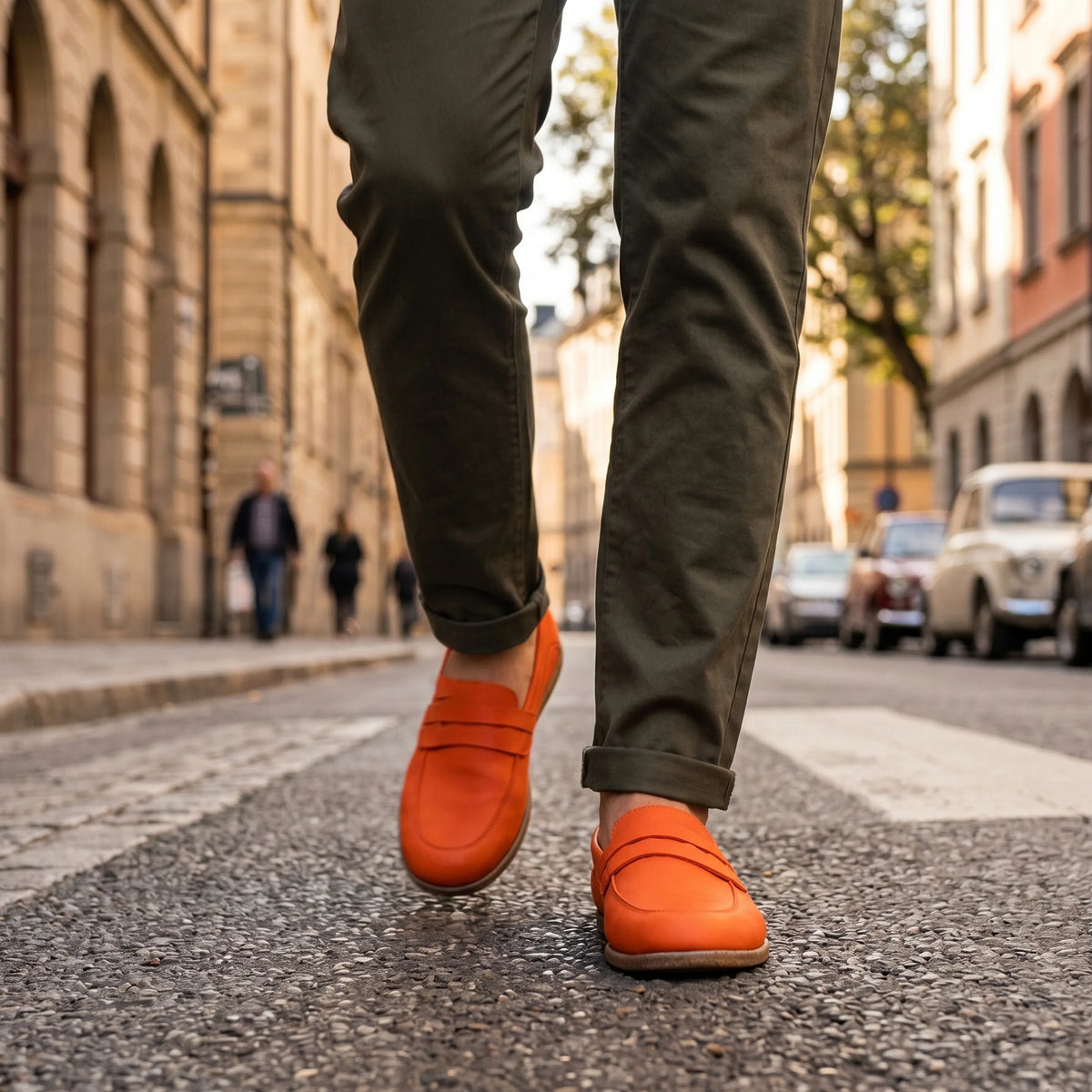Smooth Barefoot Penny Loafer Shoes – Classic Sole — Leather Sole – Orange