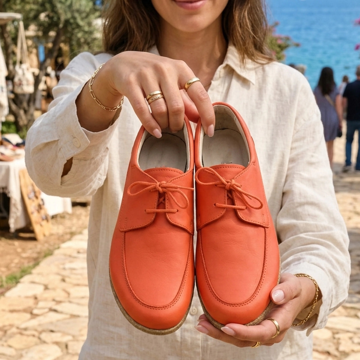 Smooth Barefoot Laces Penny Loafer Shoes – Classic Sole — Leather Sole – Orange