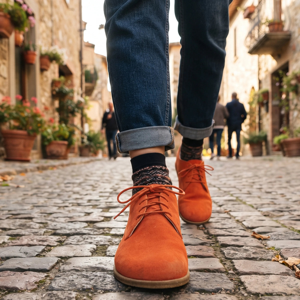 Suede Barefoot Oxford Shoes – Classic Sole — Leather Sole – Orange