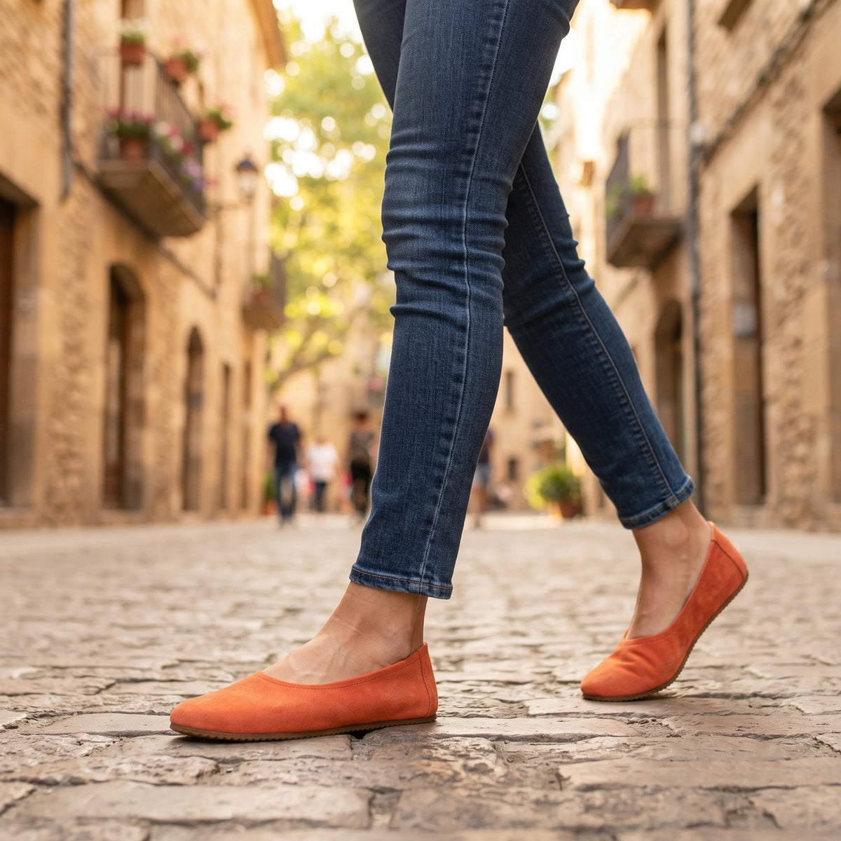 Suede Barefoot Ballet Shoes – Rubber Sole – Orange