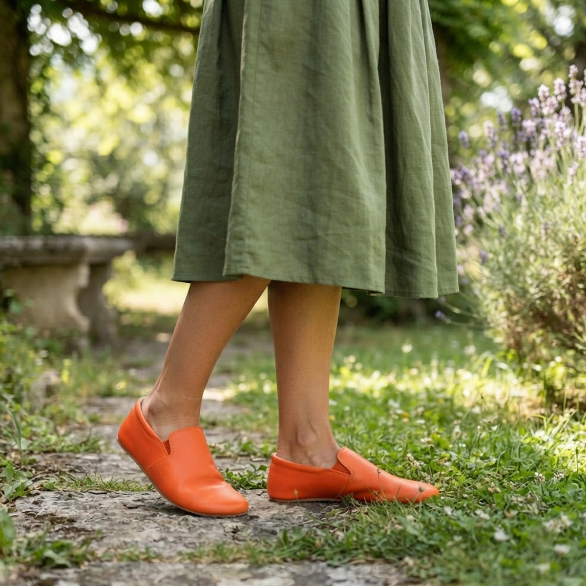Smooth Barefoot Slip-On Shoes – Rubber Sole – Orange