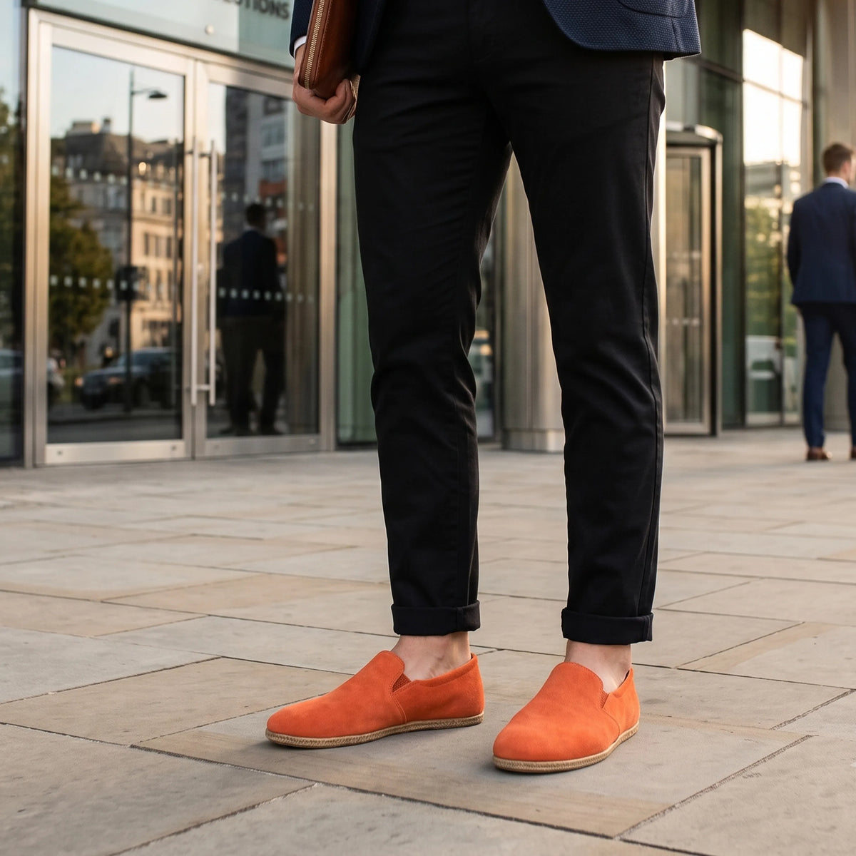 Suede Barefoot Slip-On Shoes – Classic Sole — Leather Sole – Orange