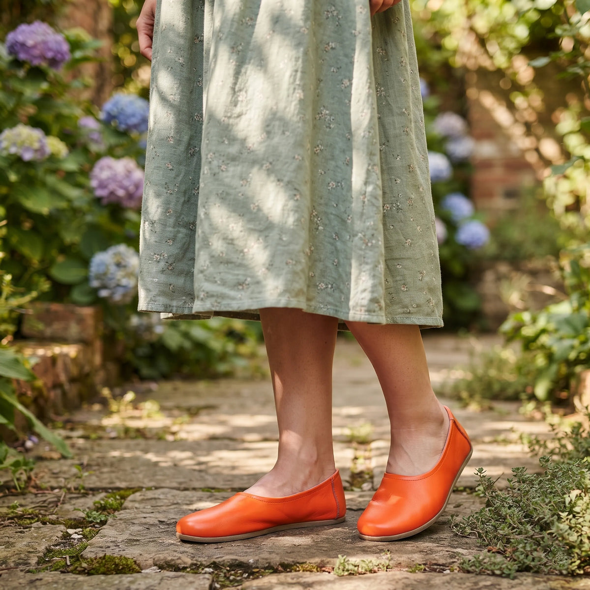 Smooth Barefoot Ballet Shoes – Classic Sole — Leather Sole – Orange
