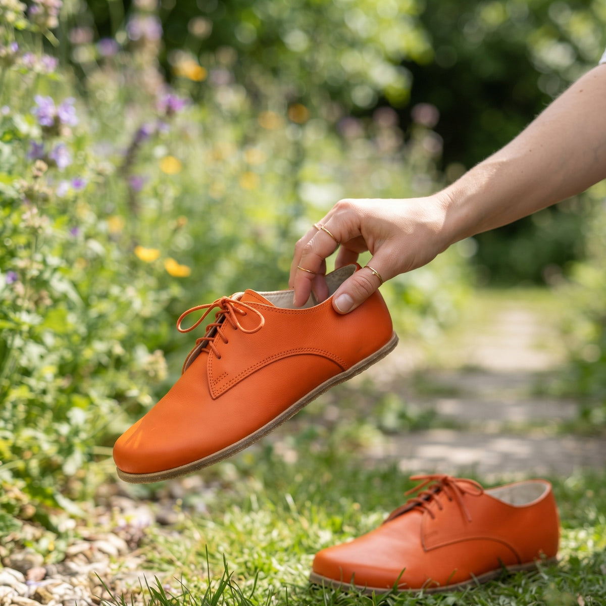 Smooth Barefoot Oxford Shoes – Classic Sole — Leather Sole – Orange