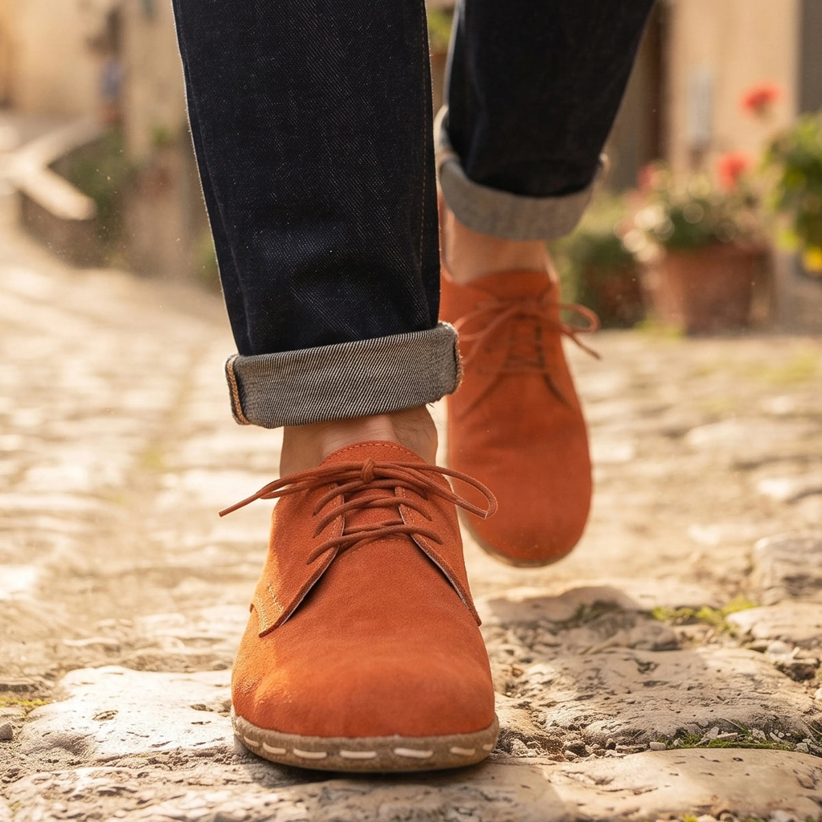 Suede Barefoot Oxford Shoes — Leather Sole – Orange