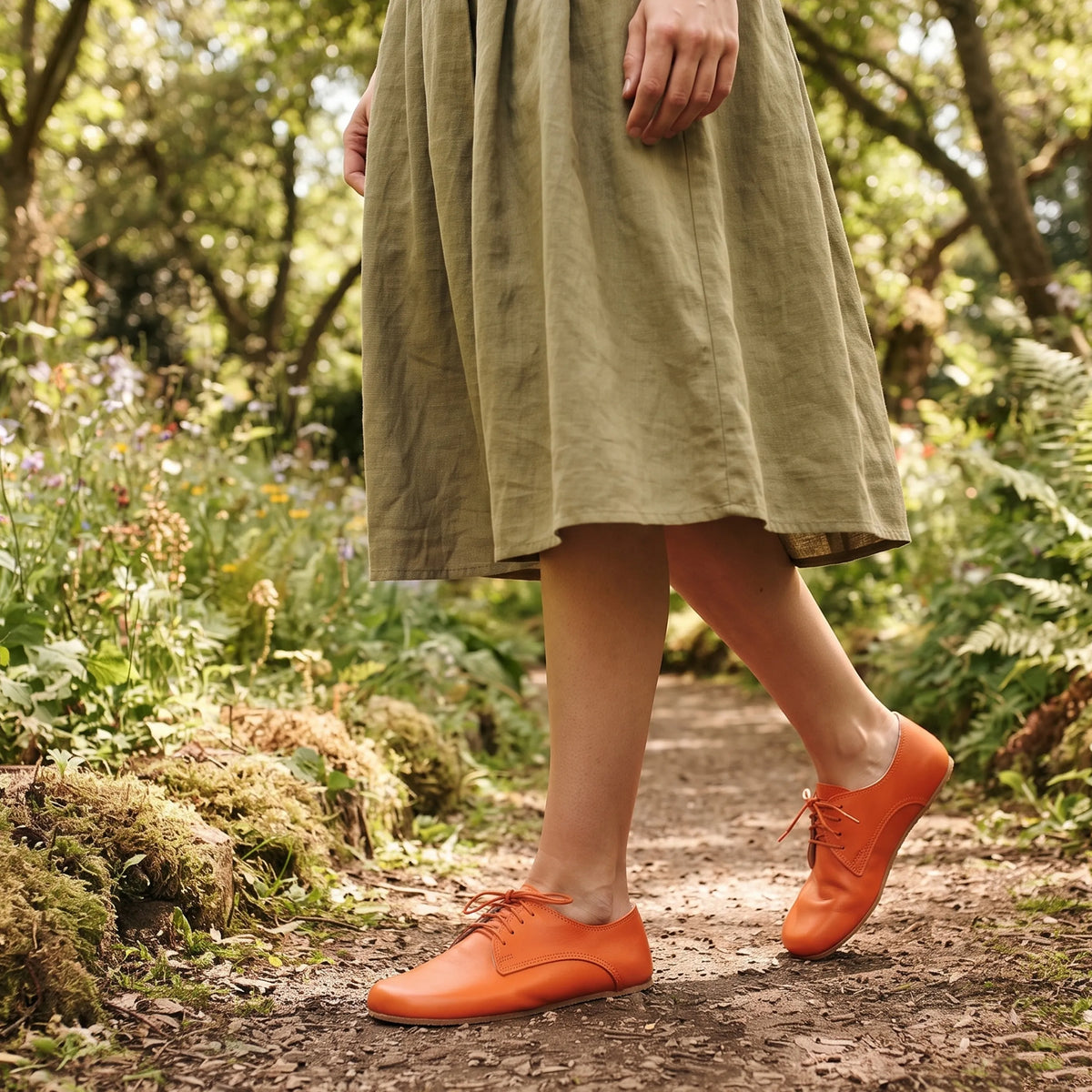 Smooth Barefoot Oxford Shoes – Rubber Sole – Orange