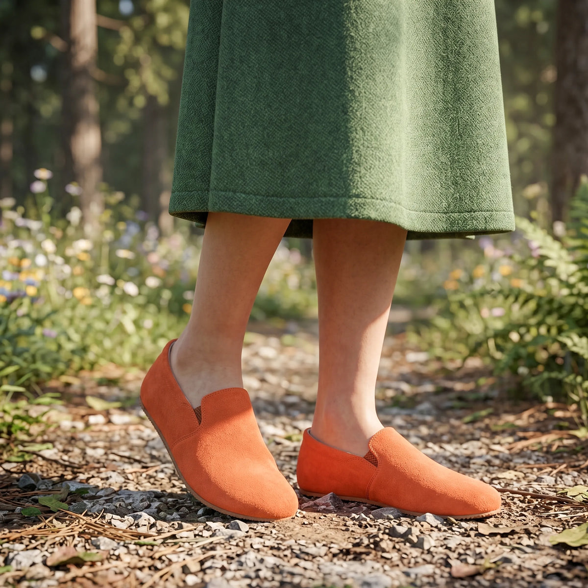 Suede Barefoot Slip-On Shoes – Rubber Sole – Orange