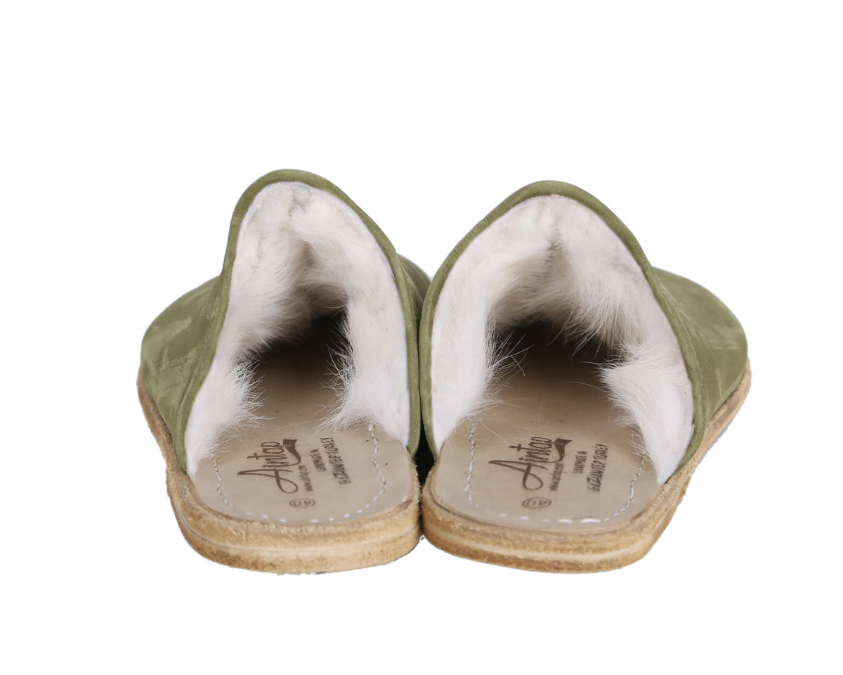Nubuck Barefoot Shearling Sandals Shoes – Classic Sole — Leather Sole – Green