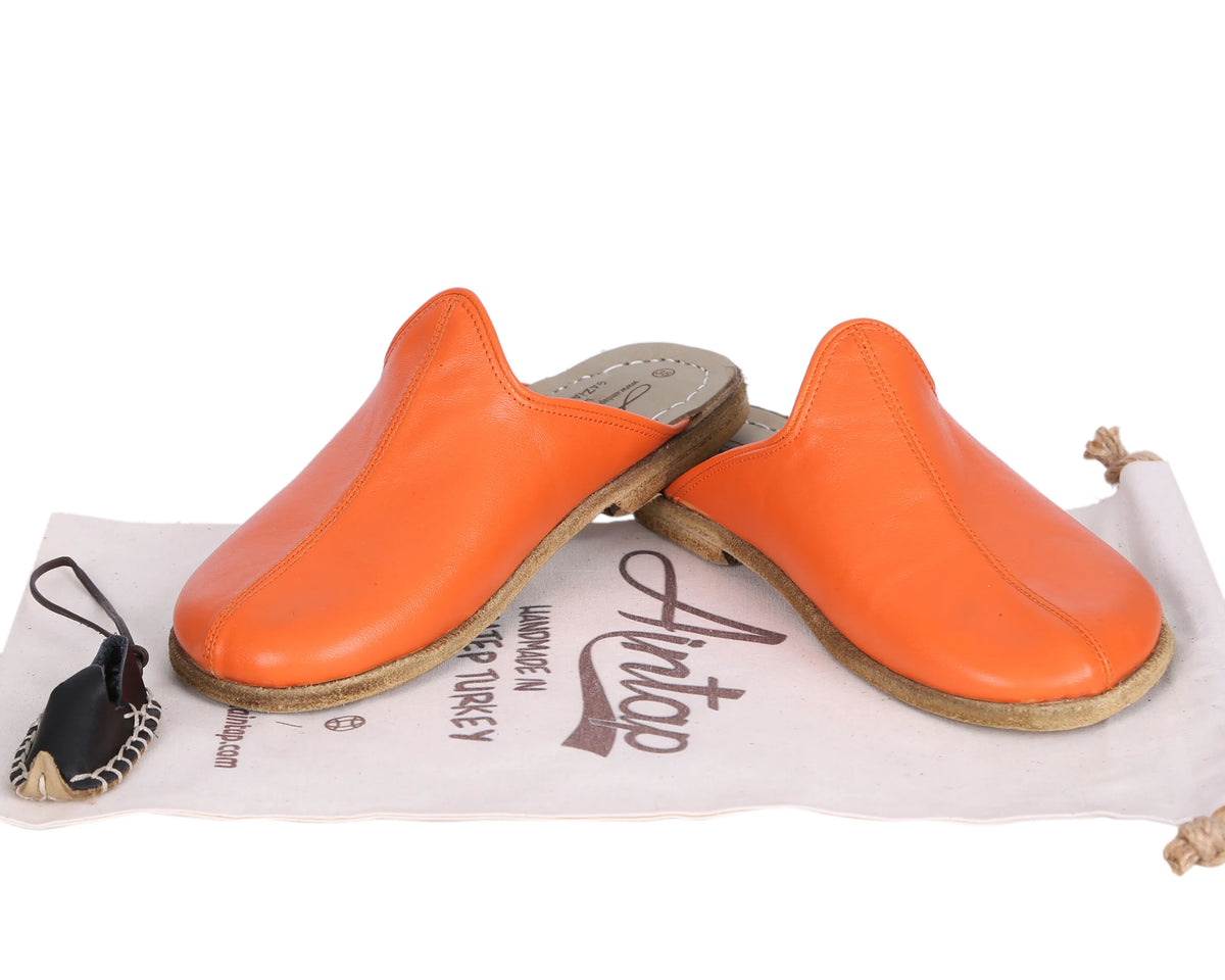 Smooth Barefoot Shearling Sandals Shoes – Classic Sole — Leather Sole – Orange