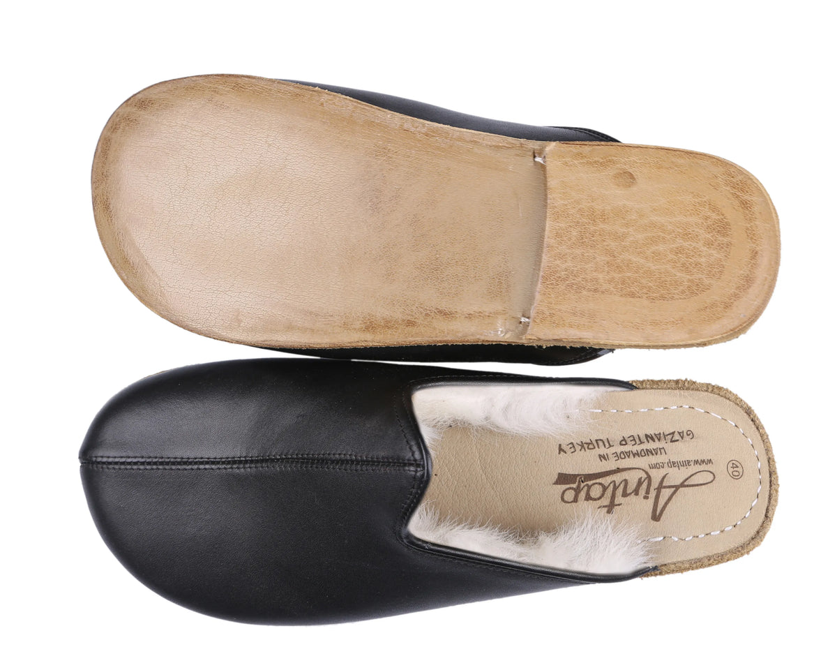 Smooth Barefoot Shearling Sandals Shoes – Classic Sole — Leather Sole – Black