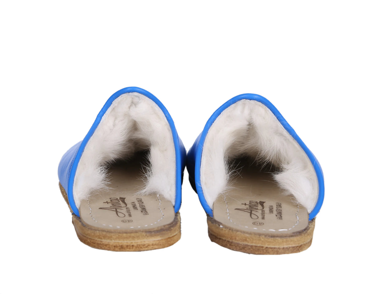 Smooth Barefoot Shearling Sandals Shoes – Classic Sole — Leather Sole – Blue
