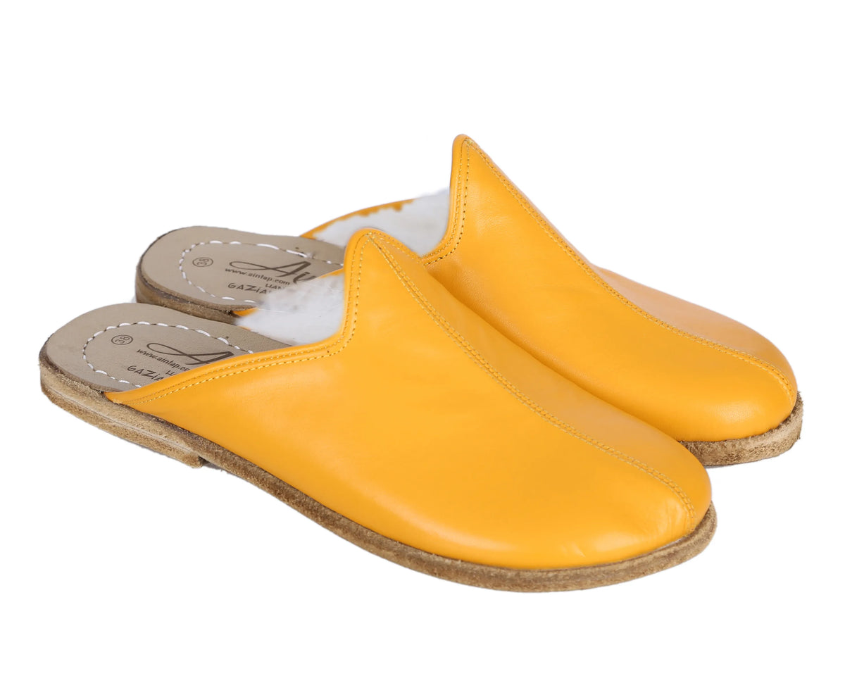 Smooth Barefoot Shearling Sandals Shoes – Classic Sole — Leather Sole – Mustard
