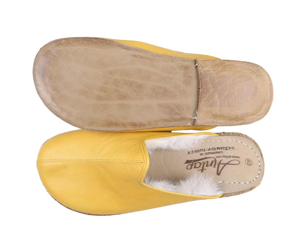Smooth Barefoot Shearling Sandals Shoes – Classic Sole — Leather Sole – Yellow