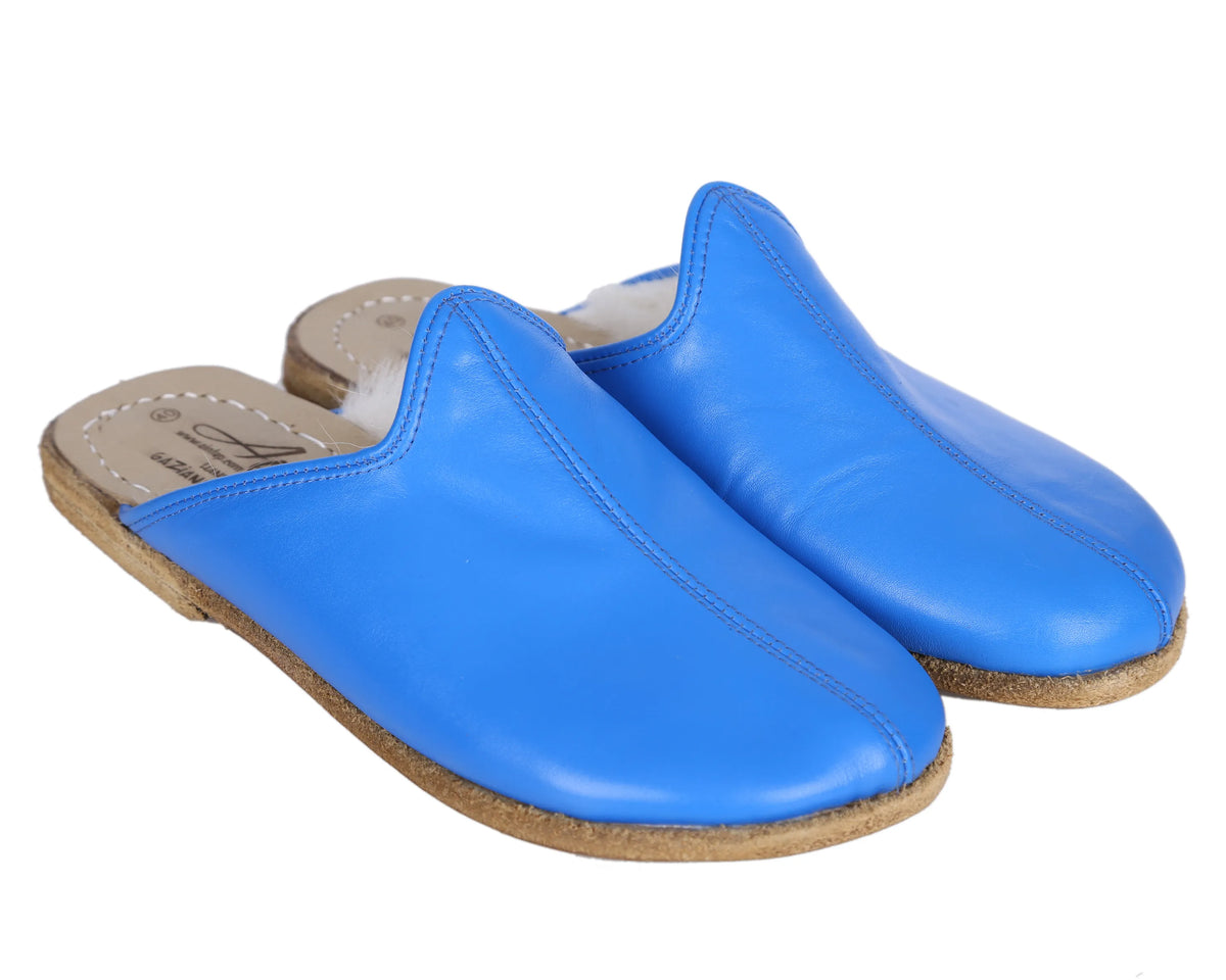 Smooth Barefoot Shearling Sandals Shoes – Classic Sole — Leather Sole – Blue