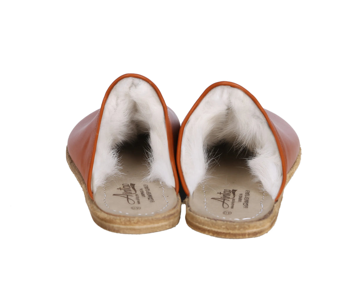 Smooth Barefoot Shearling Sandals Shoes – Classic Sole — Leather Sole – Tan