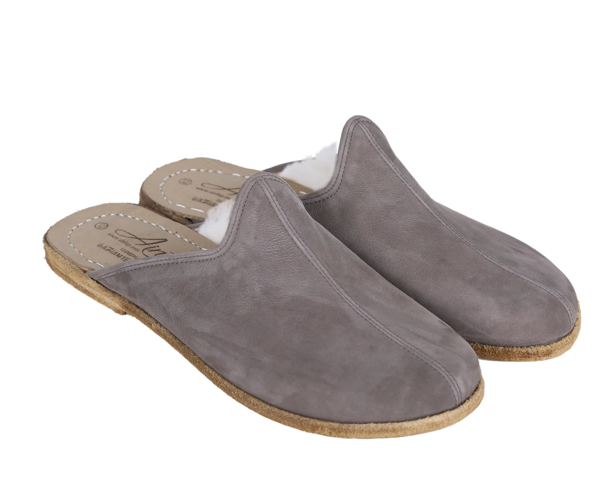 Nubuck Barefoot Shearling Sandals Shoes – Classic Sole — Leather Sole – Gray