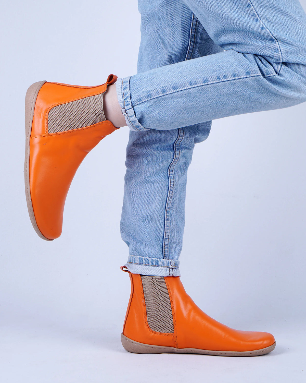 Smooth Barefoot Chelsea Boots Shoes – 6mm Rubber Sole – Orange