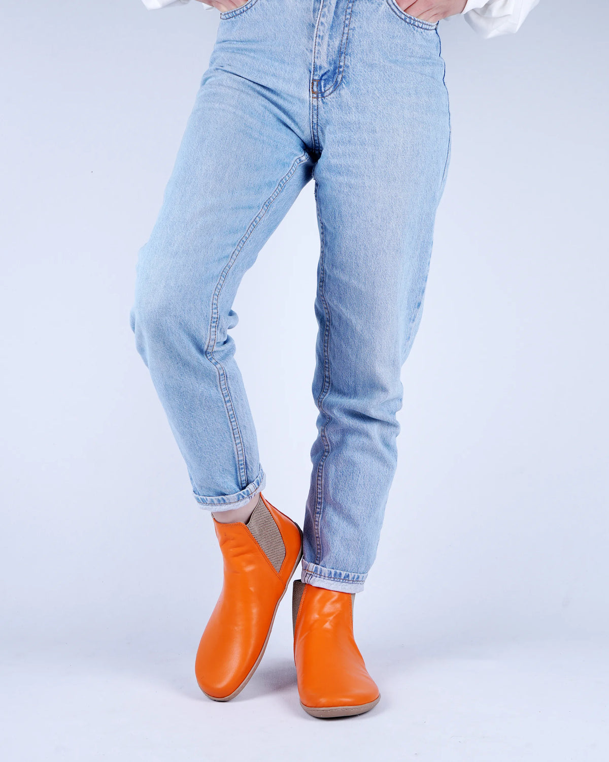 Smooth Barefoot Chelsea Boots Shoes – 6mm Rubber Sole – Orange