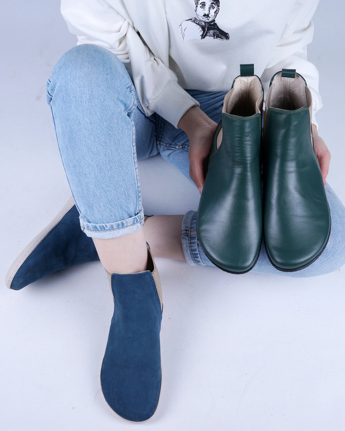 Nubuck Barefoot Chelsea Boots Shoes – 6mm Rubber Sole – Jeans