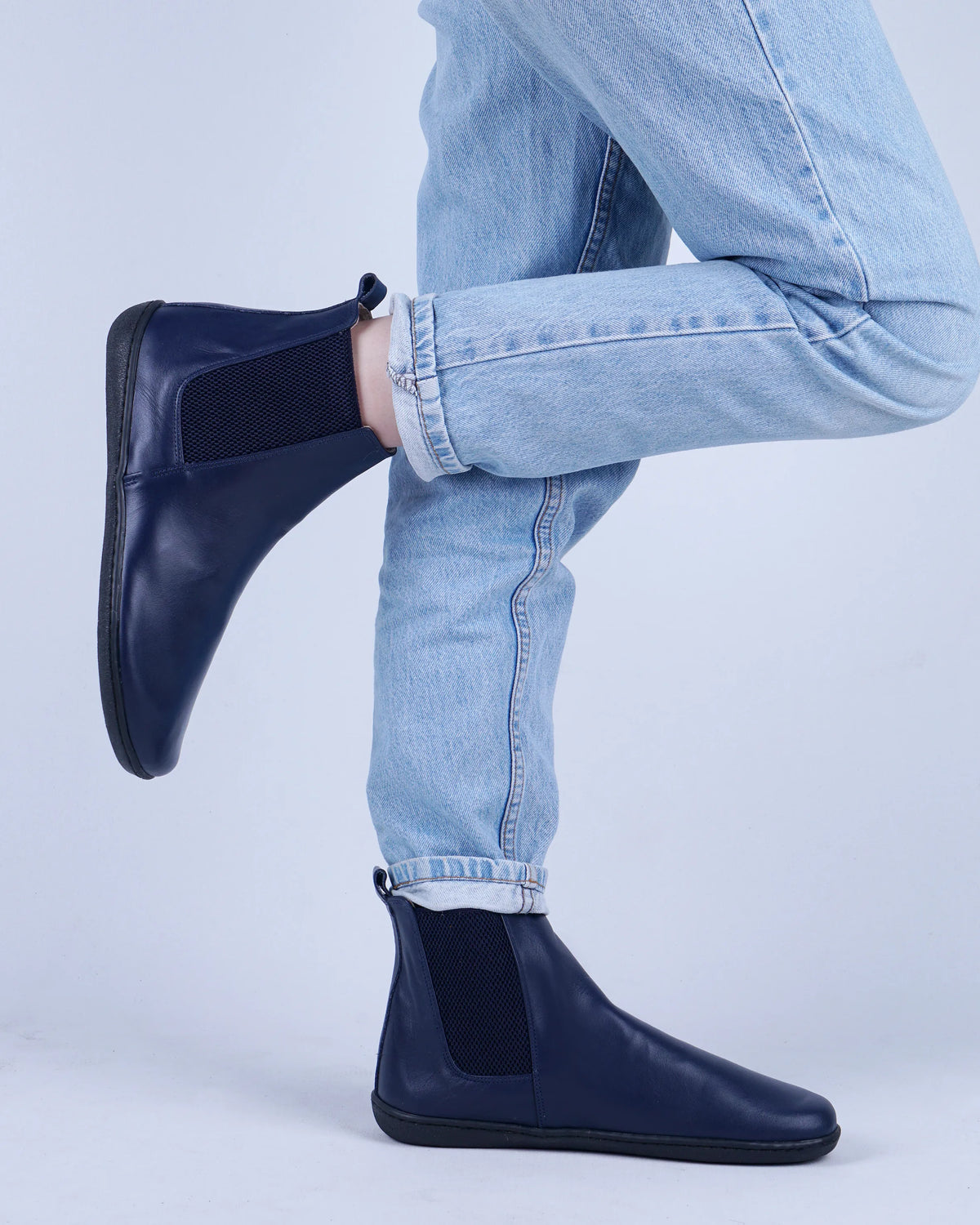 Smooth Barefoot Chelsea Boots Shoes – 6mm Rubber Sole – Navy Blue