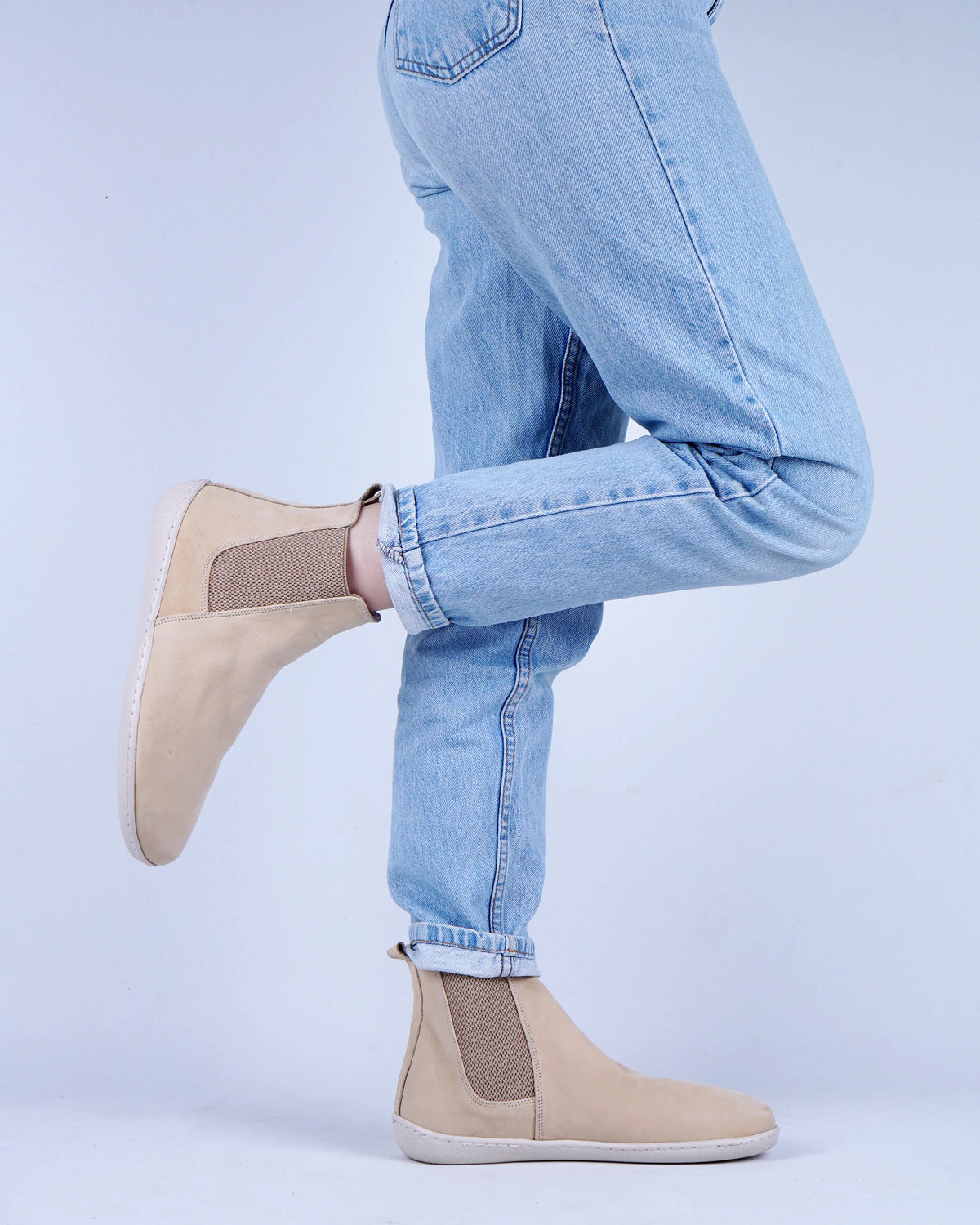 Nubuck Barefoot Chelsea Boots Shoes – 6mm Rubber Sole – Cream