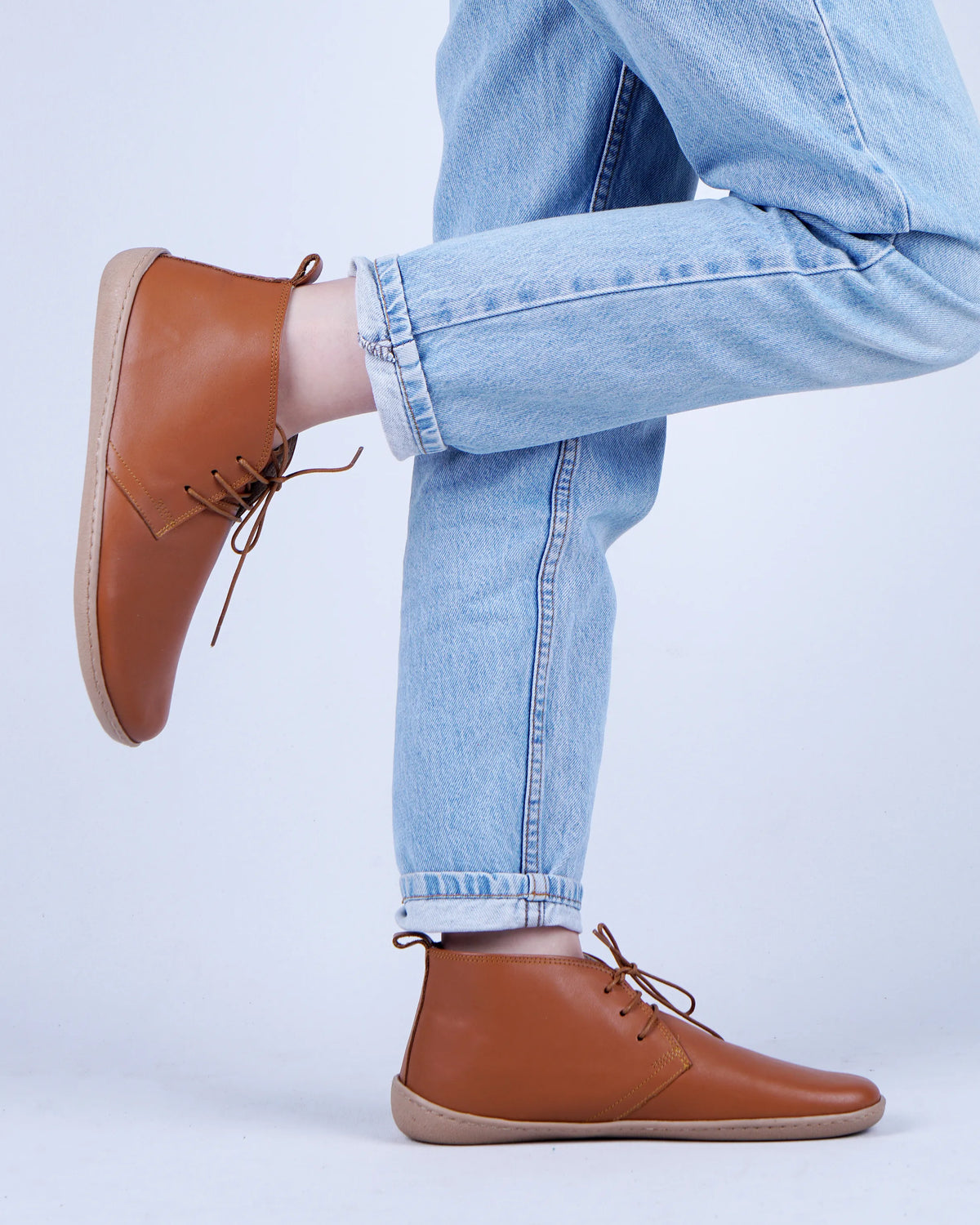 Smooth Barefoot Bootie Laces Shoes – 6 mm Rubber Sole – Tan