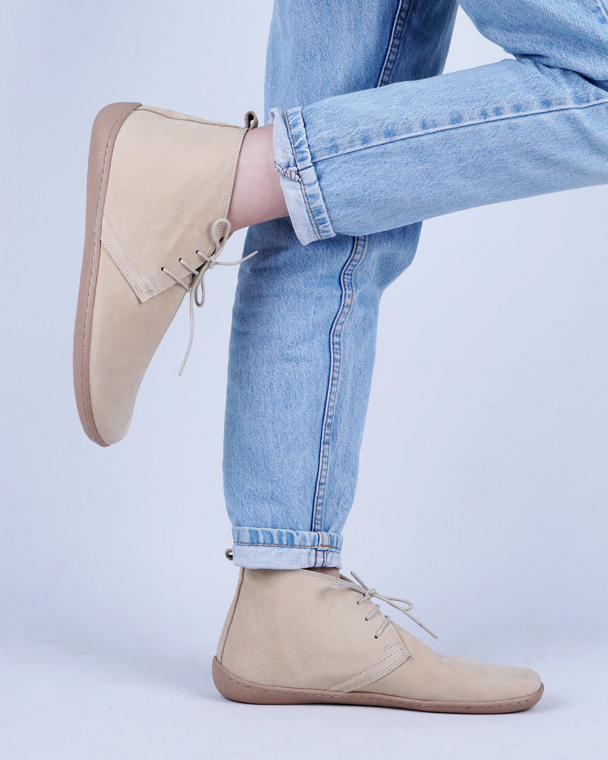 Nubuck Barefoot Bootie Laces Shoes – 6 mm Rubber Sole – Cream