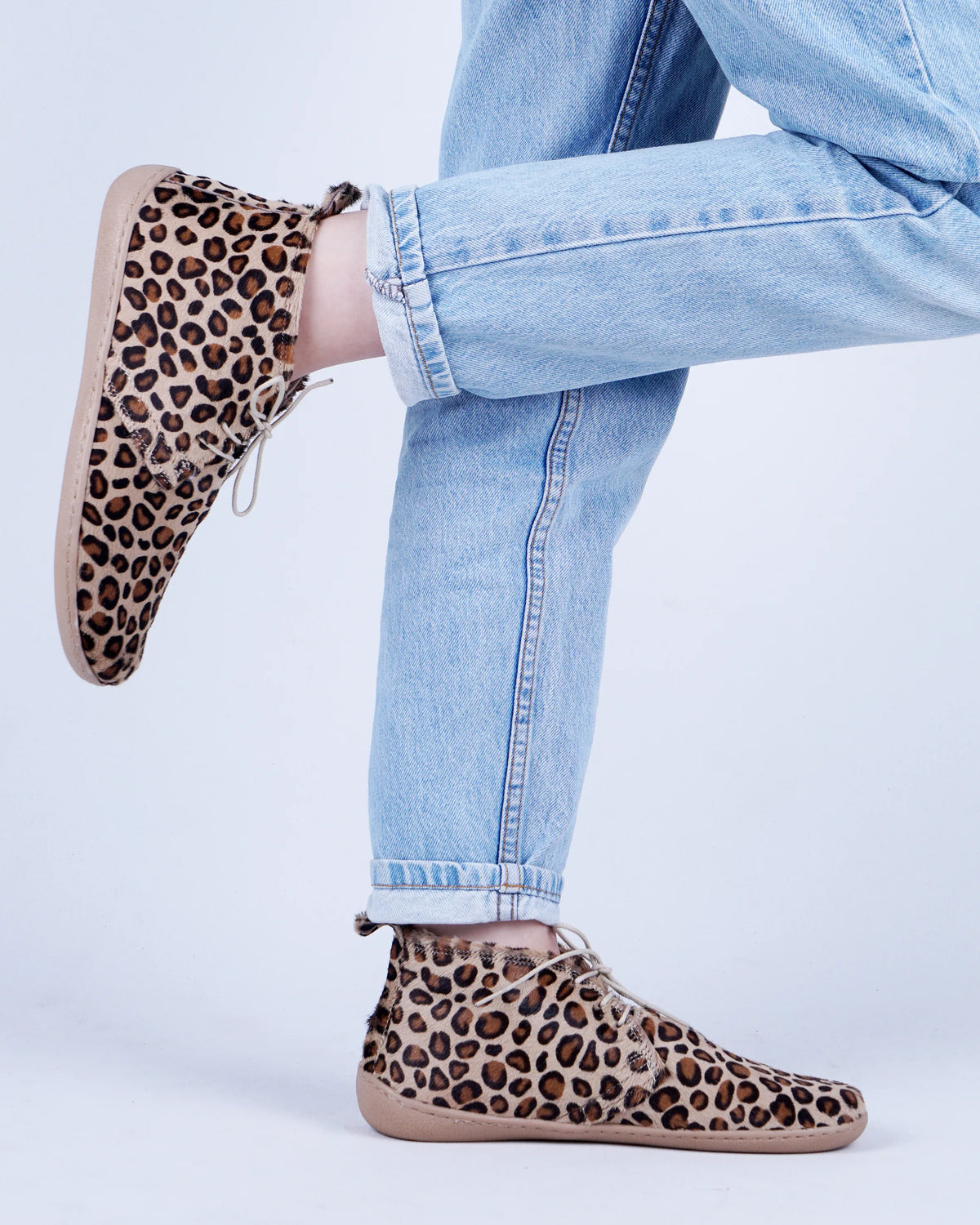Hair Barefoot Bootie Laces Shoes – 6 mm Rubber Sole – Leopard