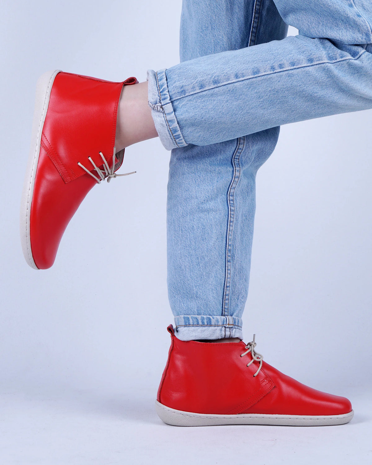 Smooth Barefoot Bootie Laces Shoes – 6 mm Rubber Sole – Red