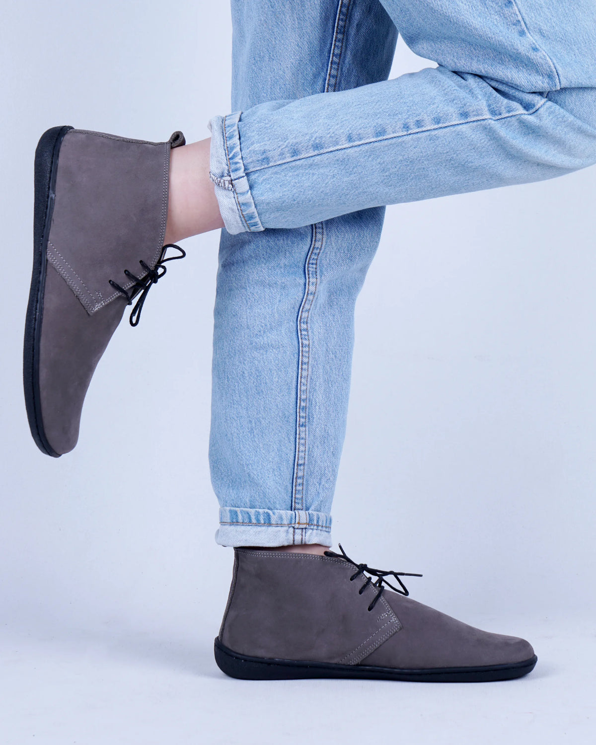 Nubuck Barefoot Bootie Laces Shoes – 6 mm Rubber Sole – Gray