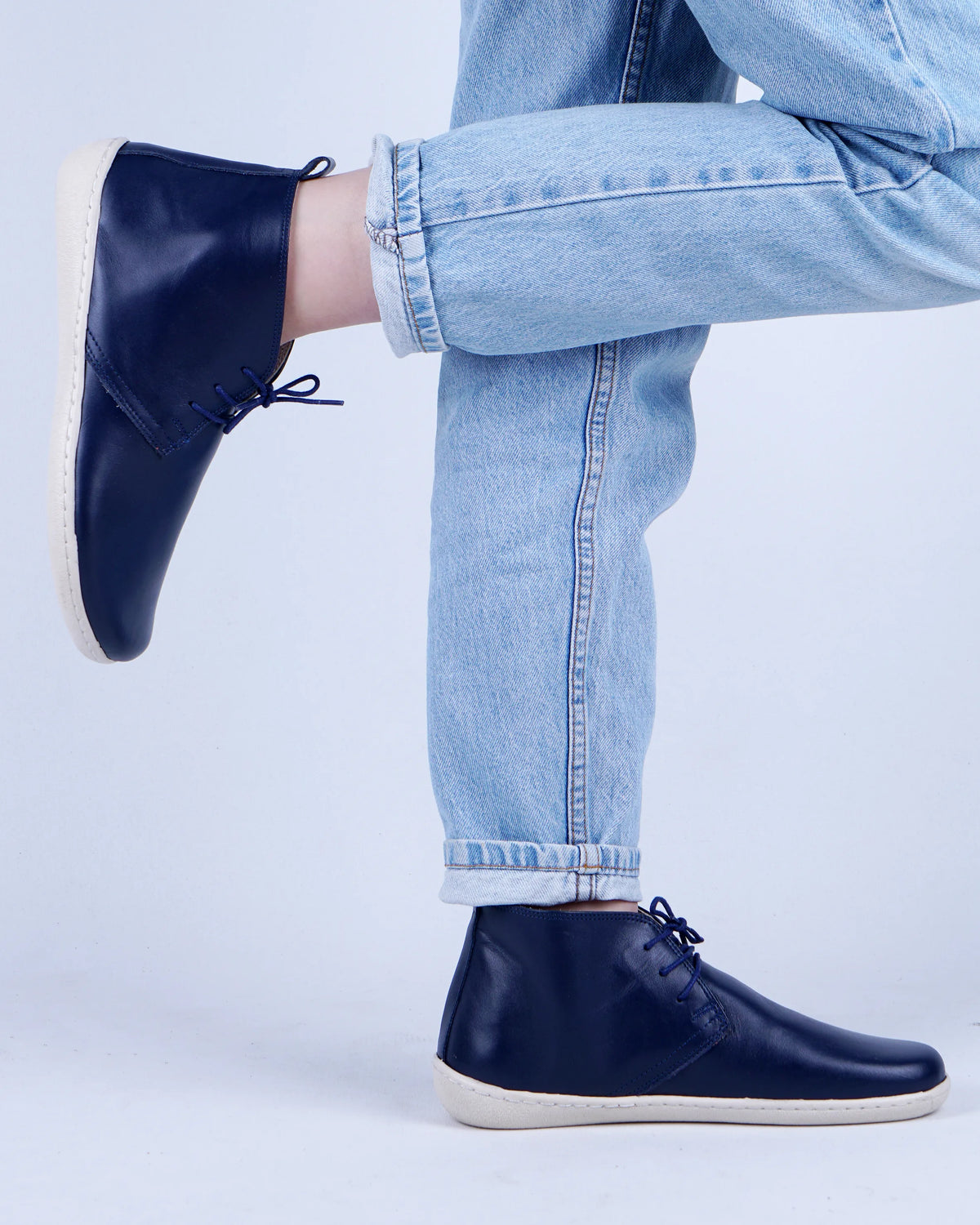 Smooth Barefoot Bootie Laces Shoes – 6 mm Rubber Sole – Navy Blue