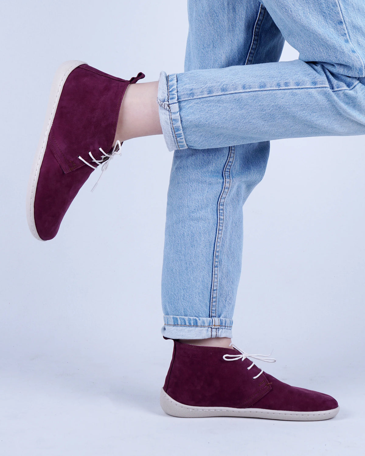 Nubuck Barefoot Bootie Laces Shoes – 6 mm Rubber Sole – Burgundy