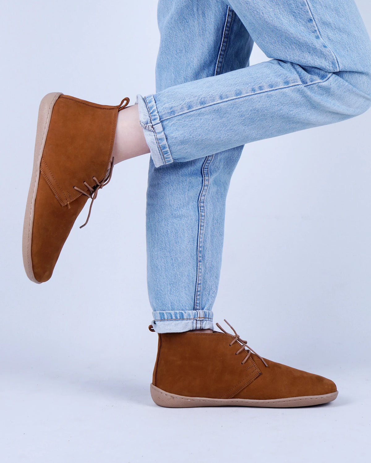 Nubuck Barefoot Bootie Laces Shoes – 6 mm Rubber Sole – Tan