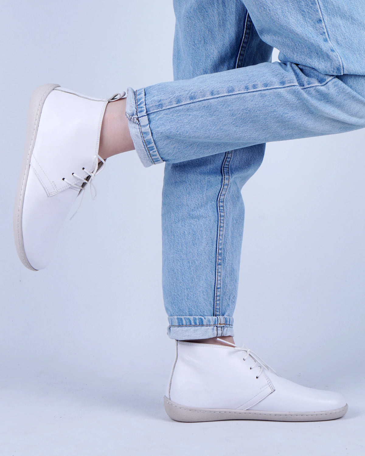 Smooth Barefoot Bootie Laces Shoes – 6 mm Rubber Sole – White